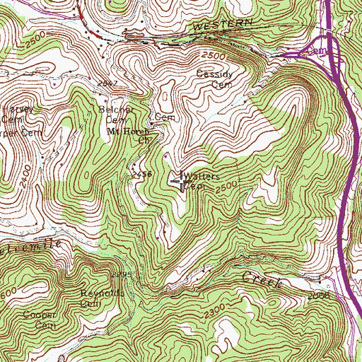 Topographic Map of Walters Cemetery, WV