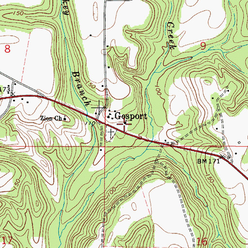 Topographic Map of Mackey Branch Number One Baptist Church, AL