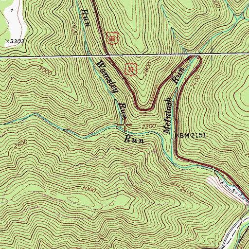 Topographic Map of Wamsley Run, WV