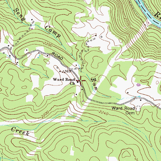 Topographic Map of Ward Road Church, WV