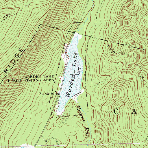 Topographic Map of Warden Lake, WV