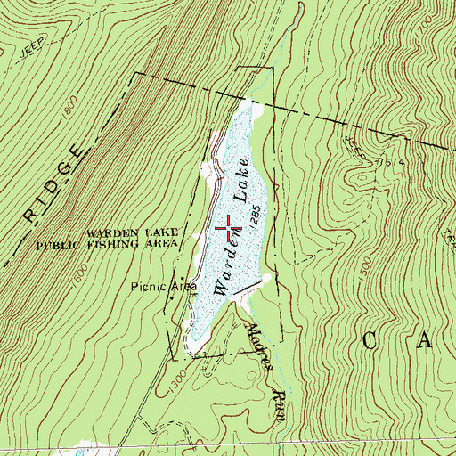 Topographic Map of Warden Lake Wildlife Management Area, WV