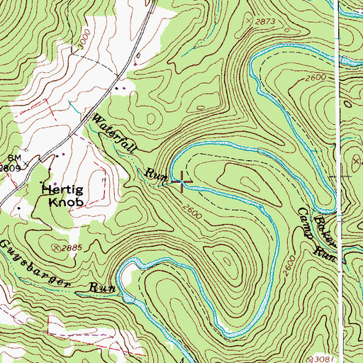 Topographic Map of Waterfall Run, WV