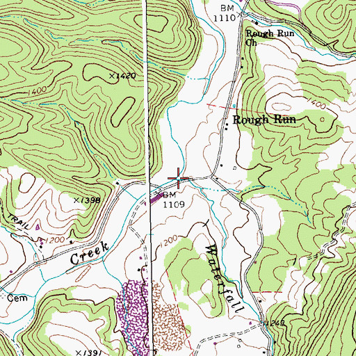 Topographic Map of Waterfall Run, WV