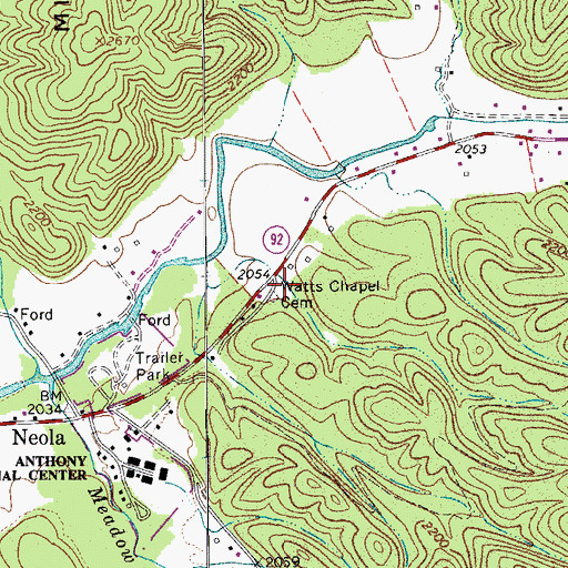 Topographic Map of Watts Chapel Cemetery, WV