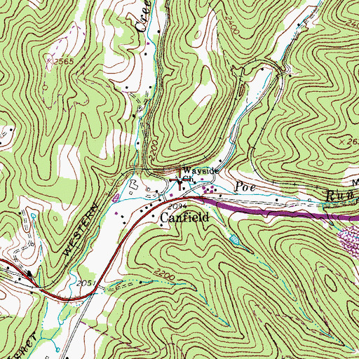Topographic Map of Wayside Church, WV