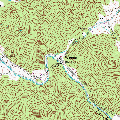 Topographic Map of Weese, WV