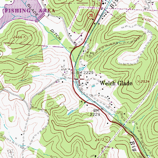 Topographic Map of Welch Glade, WV