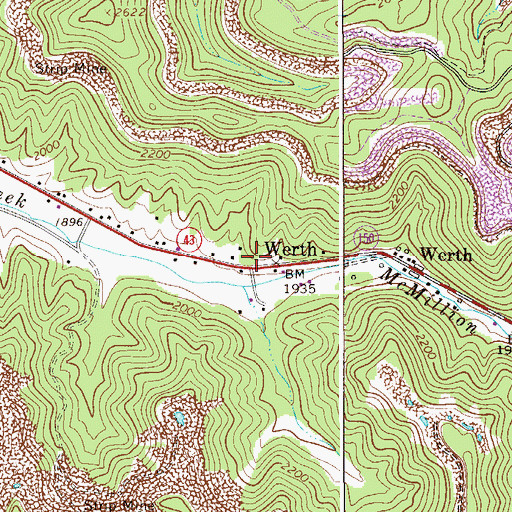 Topographic Map of Werth, WV