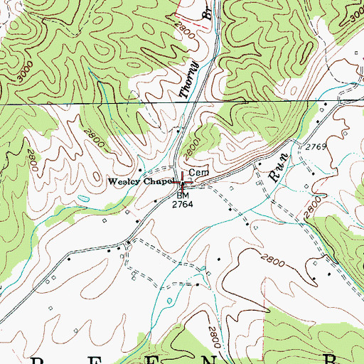 Topographic Map of Wesley Chapel, WV