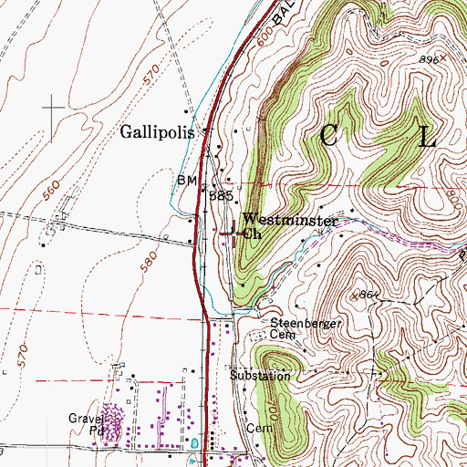 Topographic Map of Westminster Church, WV