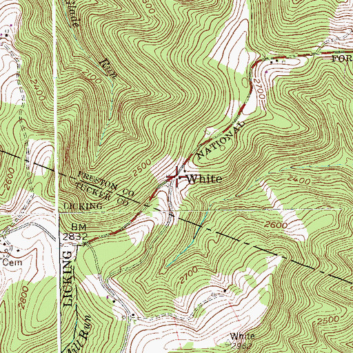 Topographic Map of White, WV