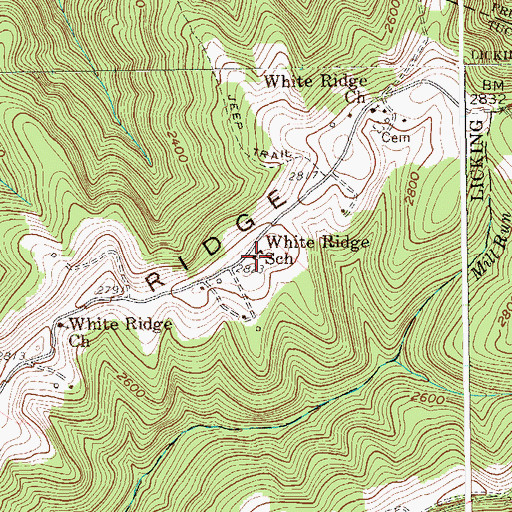 Topographic Map of White Ridge School (historical), WV