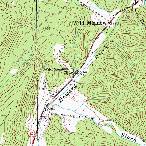 Topographic Map of Wild Meadow Baptist Church, WV