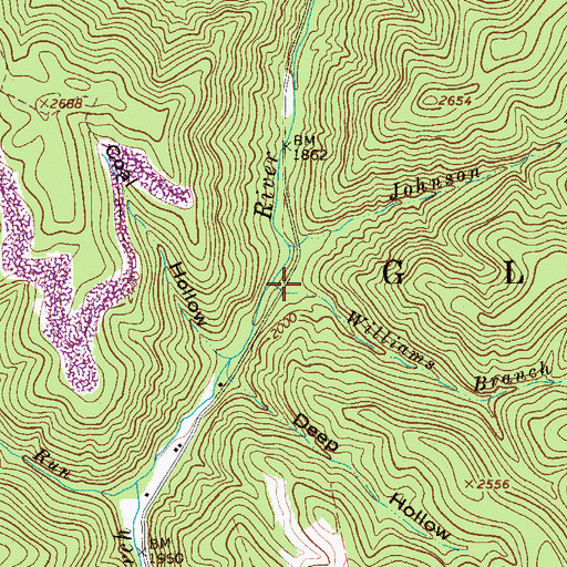 Topographic Map of Williams Branch, WV