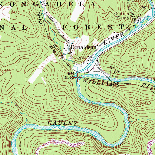 Topographic Map of Williams River, WV