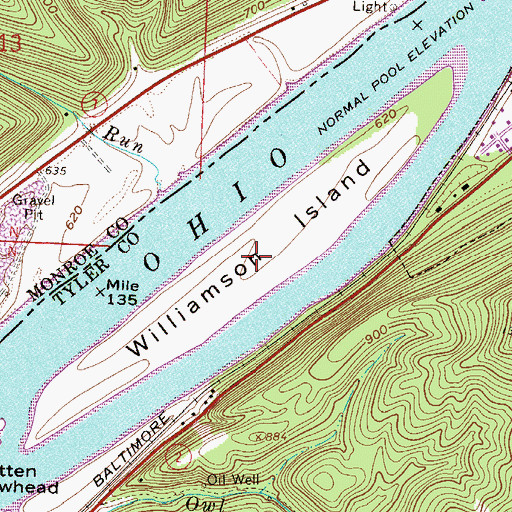 Topographic Map of Williamson Island, WV
