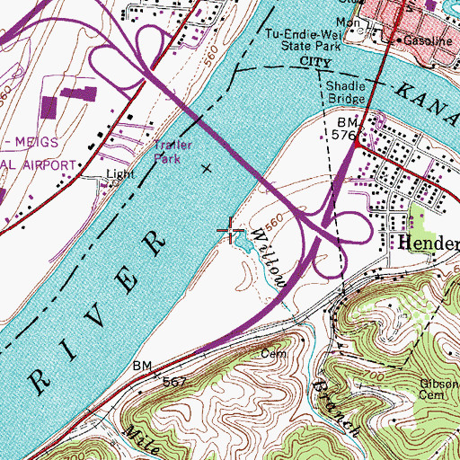 Topographic Map of Willow Branch, WV