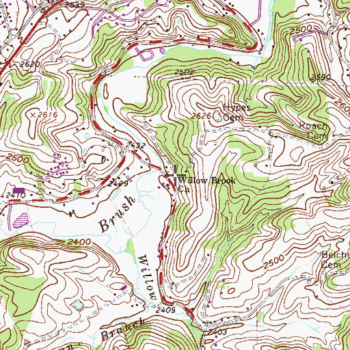 Topographic Map of Willow Brook Church, WV
