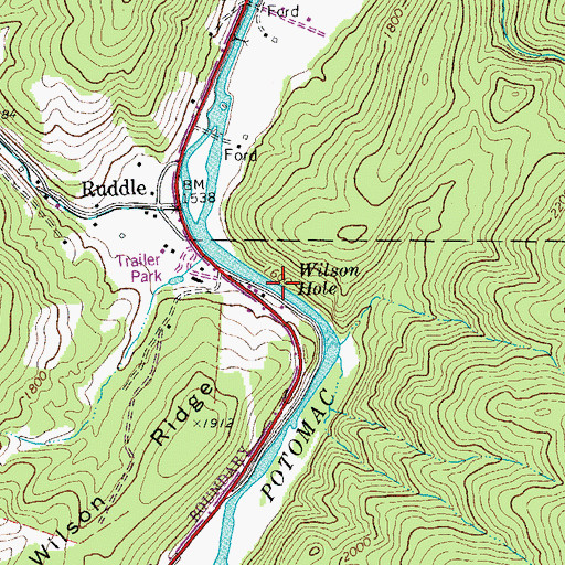 Topographic Map of Wilson Hole, WV