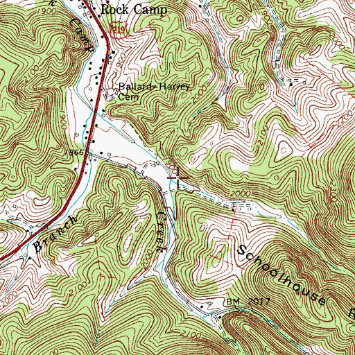 Topographic Map of Wiseman Branch, WV