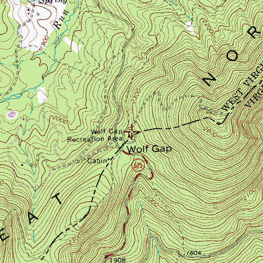 Topographic Map of Wolf Gap Recreation Area, WV