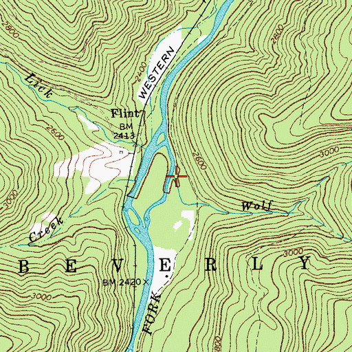 Topographic Map of Wolf Run, WV
