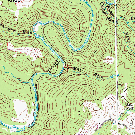 Topographic Map of Wolf Run, WV