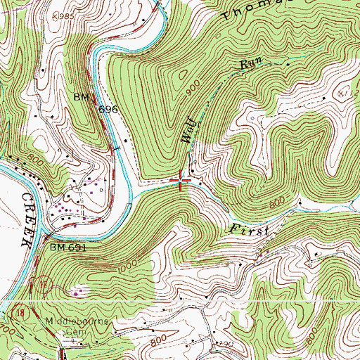 Topographic Map of Wolf Run, WV
