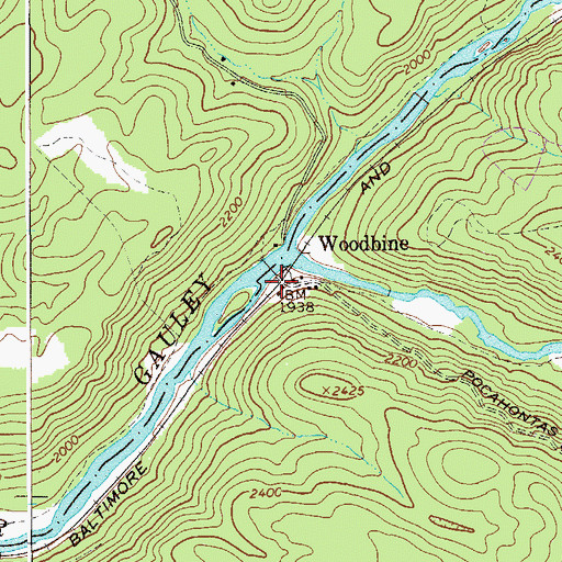 Topographic Map of Woodbine, WV
