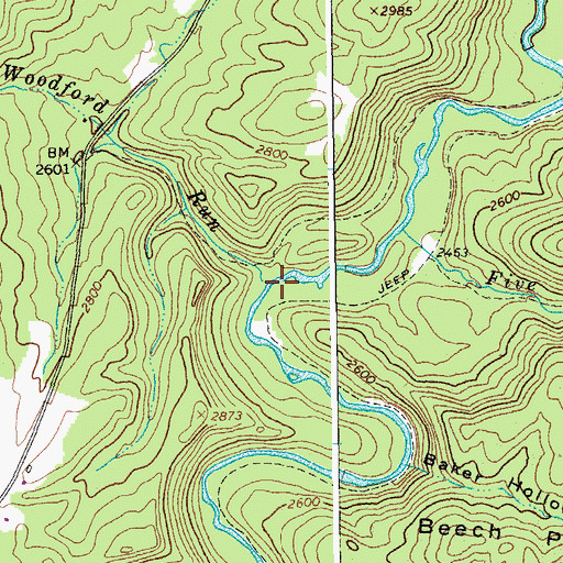 Topographic Map of Woodford Run, WV