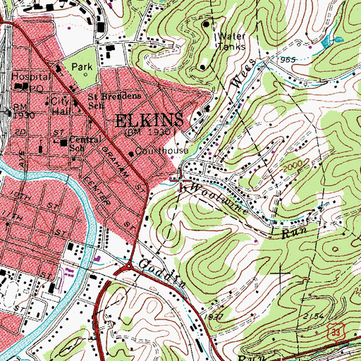 Topographic Map of Woolwine Run, WV