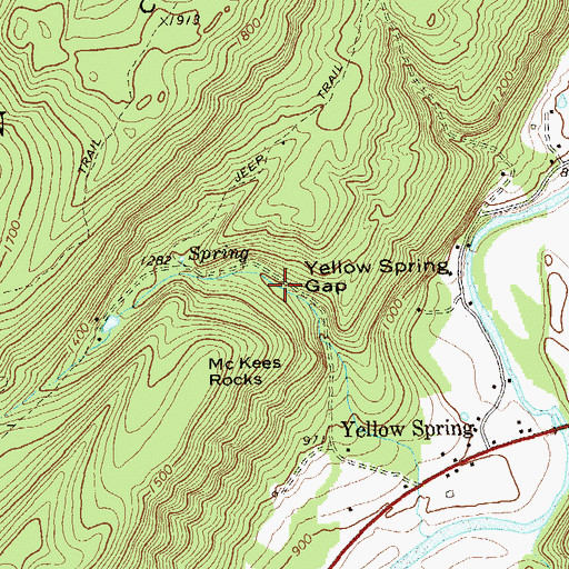 Topographic Map of Yellow Spring Gap, WV