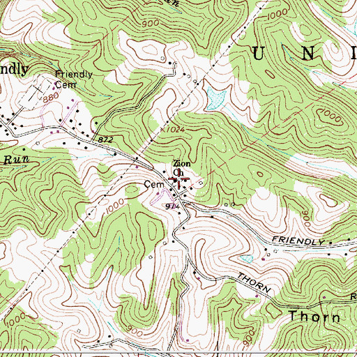 Topographic Map of Zion Church, WV