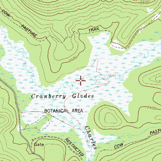 Topographic Map of Cranberry Glades Botanical Area, WV