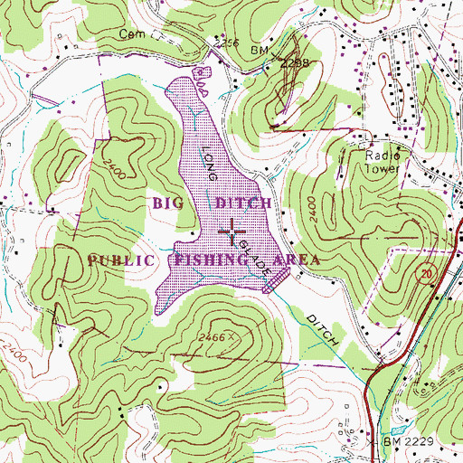 Topographic Map of Big Ditch Wildlife Management Area, WV