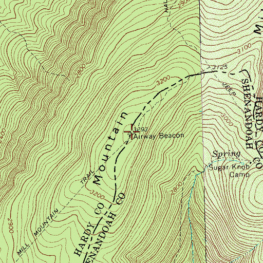 Topographic Map of Mill Mountain Forest Service Repeater Site, WV