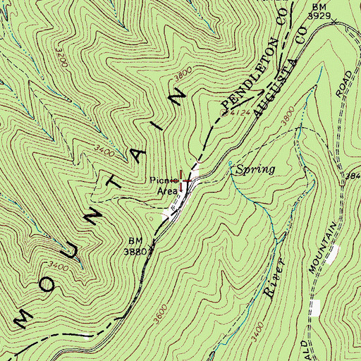 Topographic Map of Shenadoah Mountain Picnic Area, WV