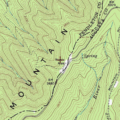 Topographic Map of Shenandoah Mountain Campsite, WV
