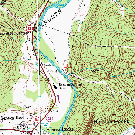 Topographic Map of Seneca Rocks Recreation Site, WV