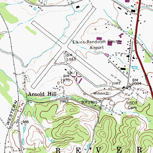 Topographic Map of Elkins-Randolph County Airport-Jennings Randolph Field, WV