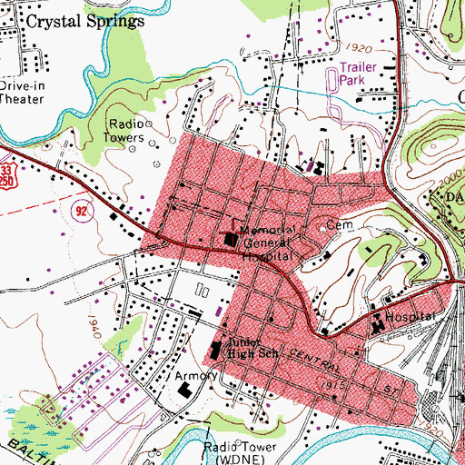 Topographic Map of Memorial General Hospital (historical), WV