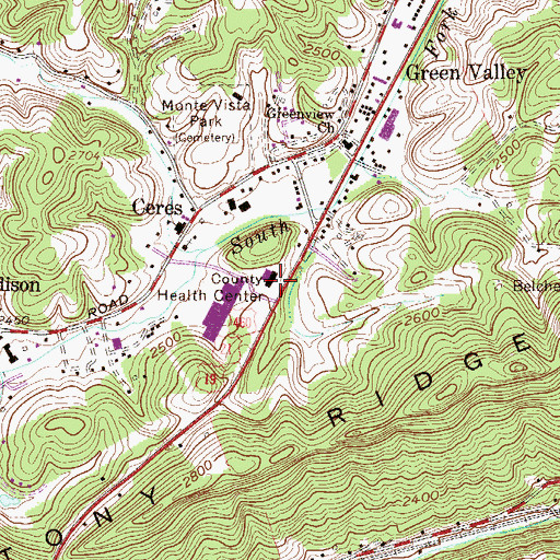 Topographic Map of Mercer County Health Center, WV