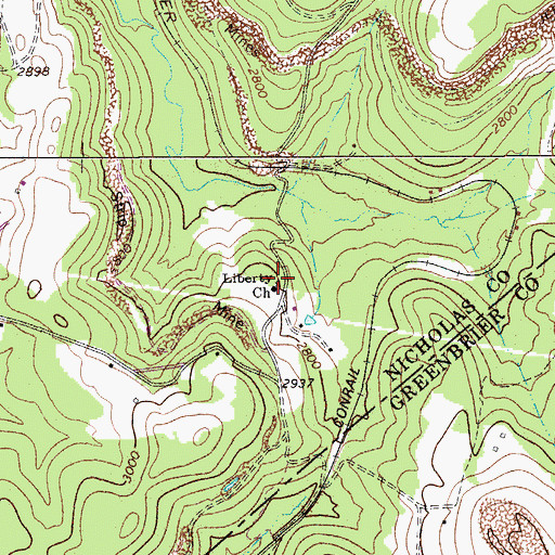 Topographic Map of Liberty Church, WV