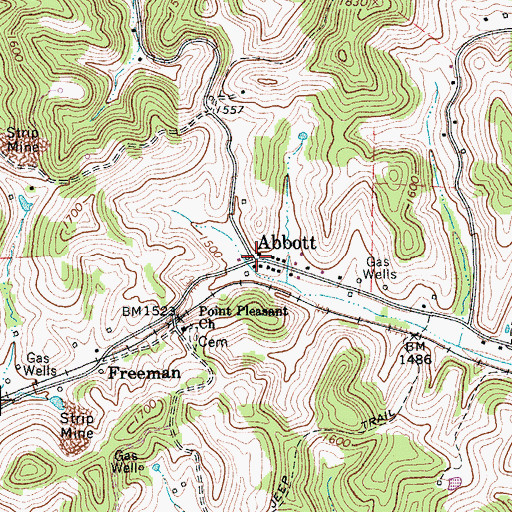 Topographic Map of Abbott, WV