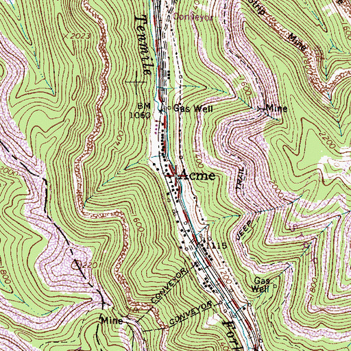 Topographic Map of Acme, WV