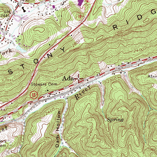 Topographic Map of Ada, WV
