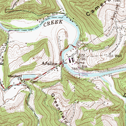 Topographic Map of Adaline, WV