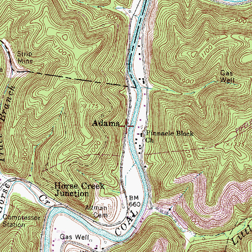 Topographic Map of Adams, WV