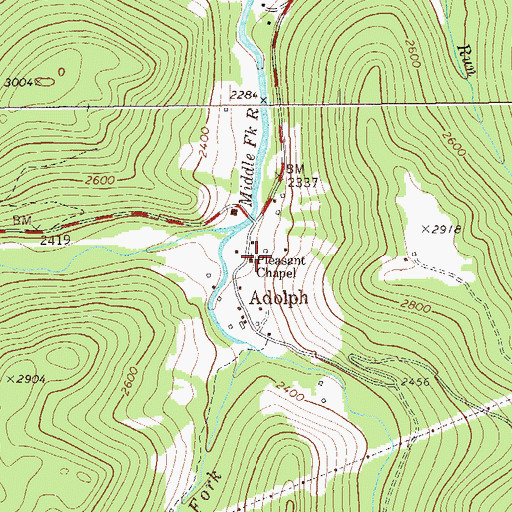 Topographic Map of Adolph, WV